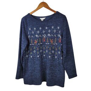 Christopher Banks Long Sleeve T-Shirt XL Top Reindeer Cabin Woods Tree Christmas